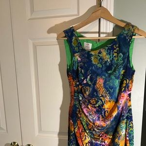 Suzi Chin for Maggy Boutique watercolor sleeveless asymmetrical dress size 6